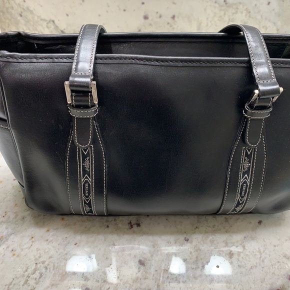 Versace black leather handbag with with logo stitching. - Picture 1 of 7